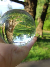 Close-up of human hand holding ball