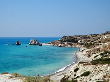 Scenic view of sea against clear sky