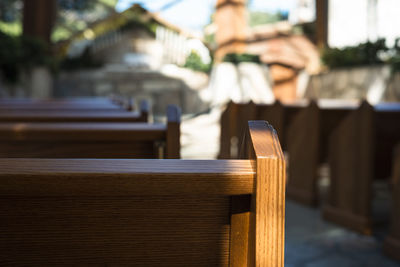 Close-up of wooden bench