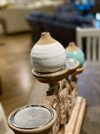 Close-up of old metal on table