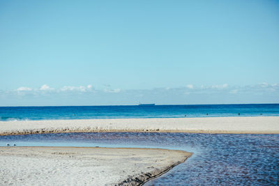 Scenic view of sea against blue sky