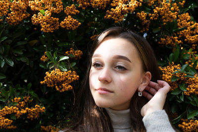 Close-up portrait of a beautiful young woman