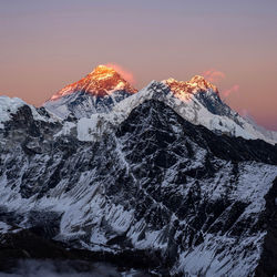 Scenic view of everest against sky during sunset