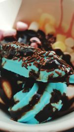 Close-up of chocolate cake in plate