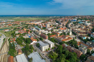 High angle view of townscape against sky