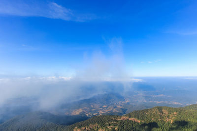 Aerial view of landscape against blue sky