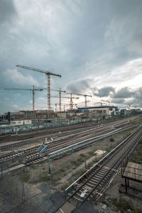 High angle view of railroad tracks against sky