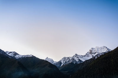 Scenic view of snowcapped mountains against clear sky