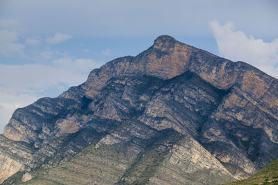 Low angle view of rock formation against sky