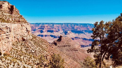 Panoramic view of landscape against clear blue sky