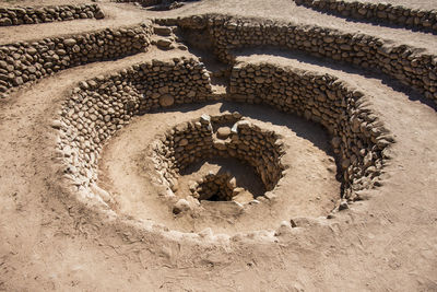 High angle view of stone wall