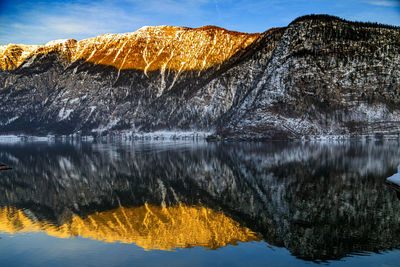 Scenic view of lake against sky during winter