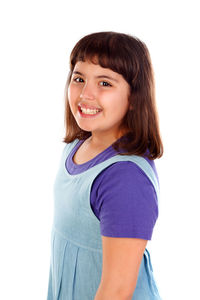 Portrait of a smiling teenage girl over white background