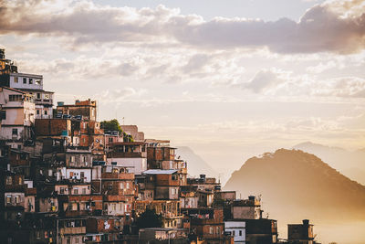 View of favela cantagalo against sky in rio de janeiro, brazil