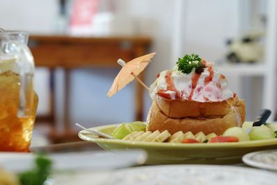 Close-up of dessert in plate on table