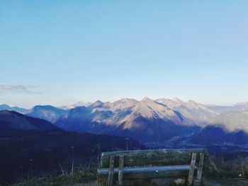 Scenic view of mountains against clear blue sky