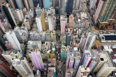 High angle view of modern buildings in city