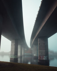 Low angle view of bridge over river against sky