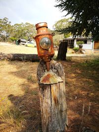 Abandoned fire hydrant on field