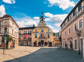 Low angle view of buildings in city