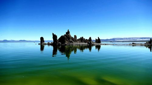 Scenic view of calm lake against clear sky