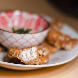 Close-up of cake in plate on table