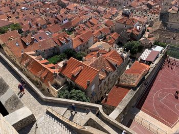 High angle view of buildings in town