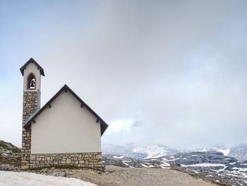 Tre cime tour. mountain chapel near tre cime di lavaredo in dolomites alps italy