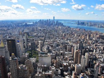 City skyline with sea in background