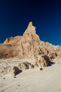 Scenic view of rocky mountains against clear blue sky