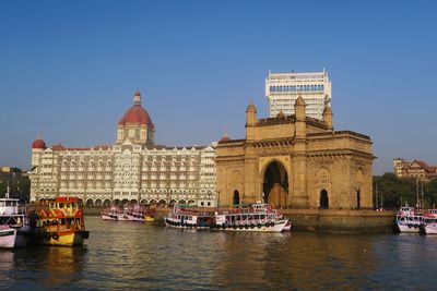 View of historic building against clear blue sky