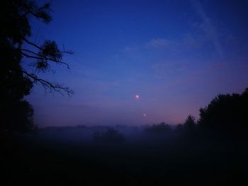 Silhouette trees against sky at night