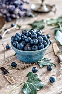 Close-up of fruits in bowl on table