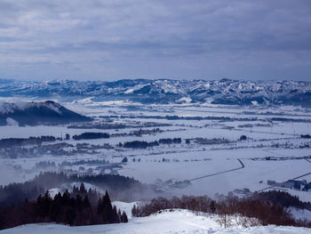 Scenic view of snow covered landscape against sky