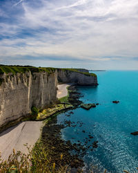 Scenic view of bay against sky