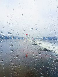 Close-up of water drops on glass window