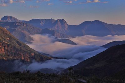 Panoramic view of mountains against sky