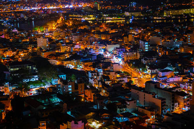 Night city light. nightlife residential district, aerial view.