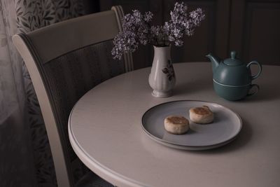 High angle view of breakfast on table