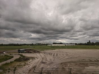 Scenic view of field against cloudy sky