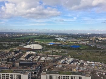 High angle view of townscape against sky