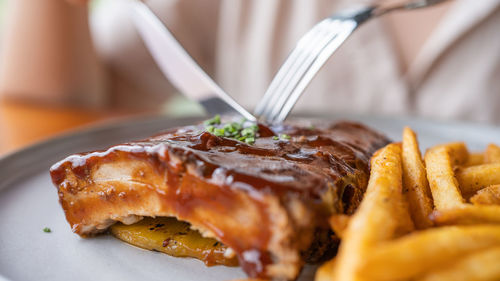 Close-up of food in plate on table