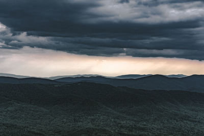 Scenic view of mountains against cloudy sky