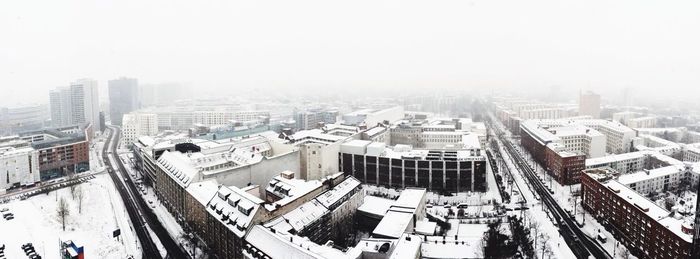 High angle view of city during winter