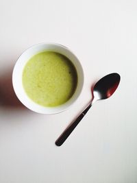 Directly above shot of served matcha coffee