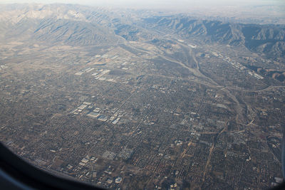 Aerial view of city from airplane window