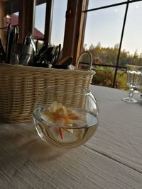 Close-up of ice cream in bowl on table