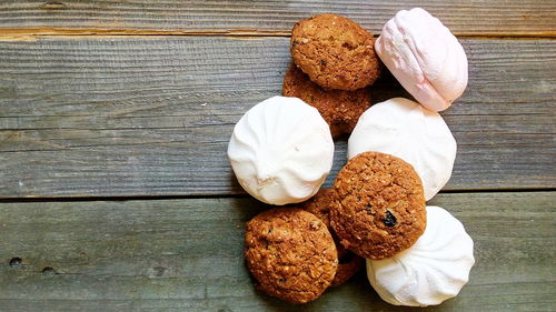 High angle view of cookies on table