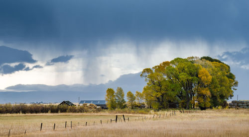 Scenic view of landscape against cloudy sky