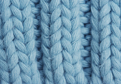 Full frame shot of blue knitted fabric